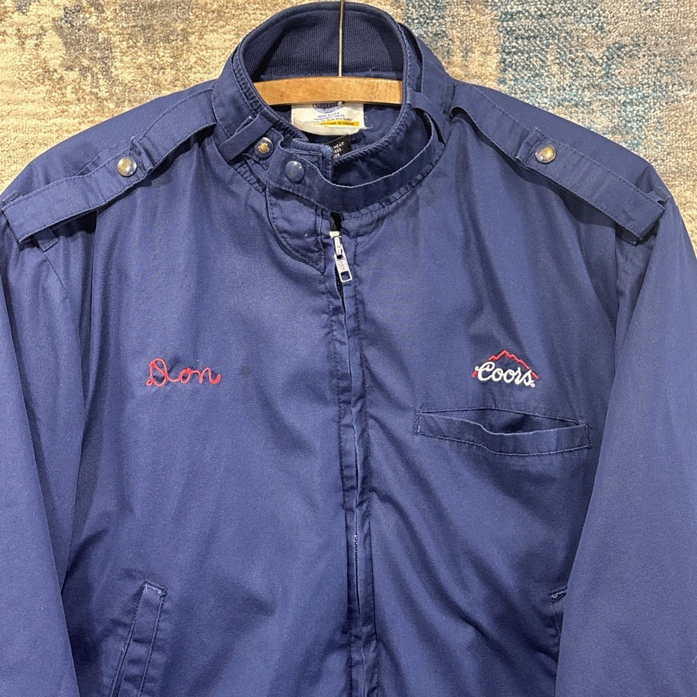 Vintage 80s Coors Beer Riverside Bomber Jacket USA Made Blue Workwear 42 M